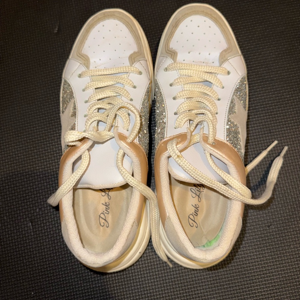 Pink Lily White and Silver Glitter Sneakers
